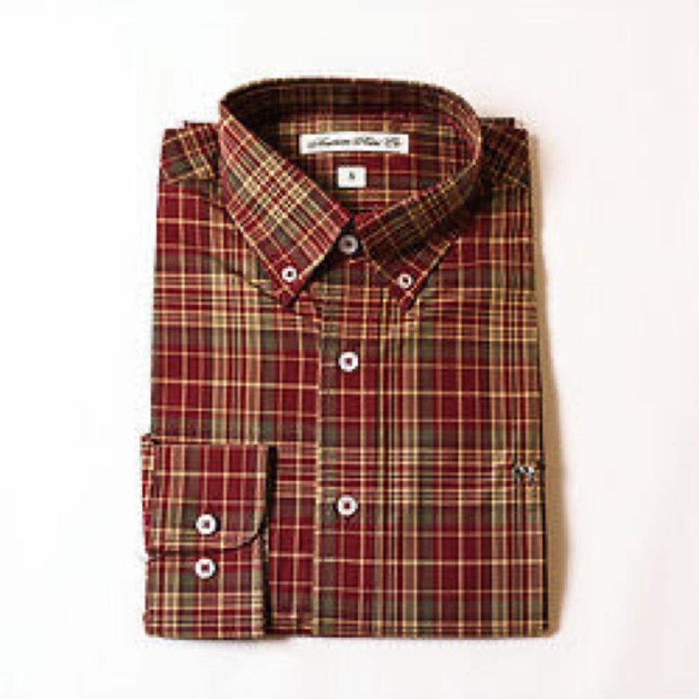 Southern Point Dress Shirt in Yellow, Olive and Crimson